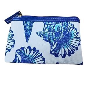 Estee Lauder Blue and white cosmetic bag/ coin purse measures 5x4x.75
